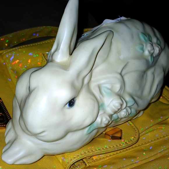 Easter Bunny Ceramic Pastel Floral 9 In - Picture 1 of 7